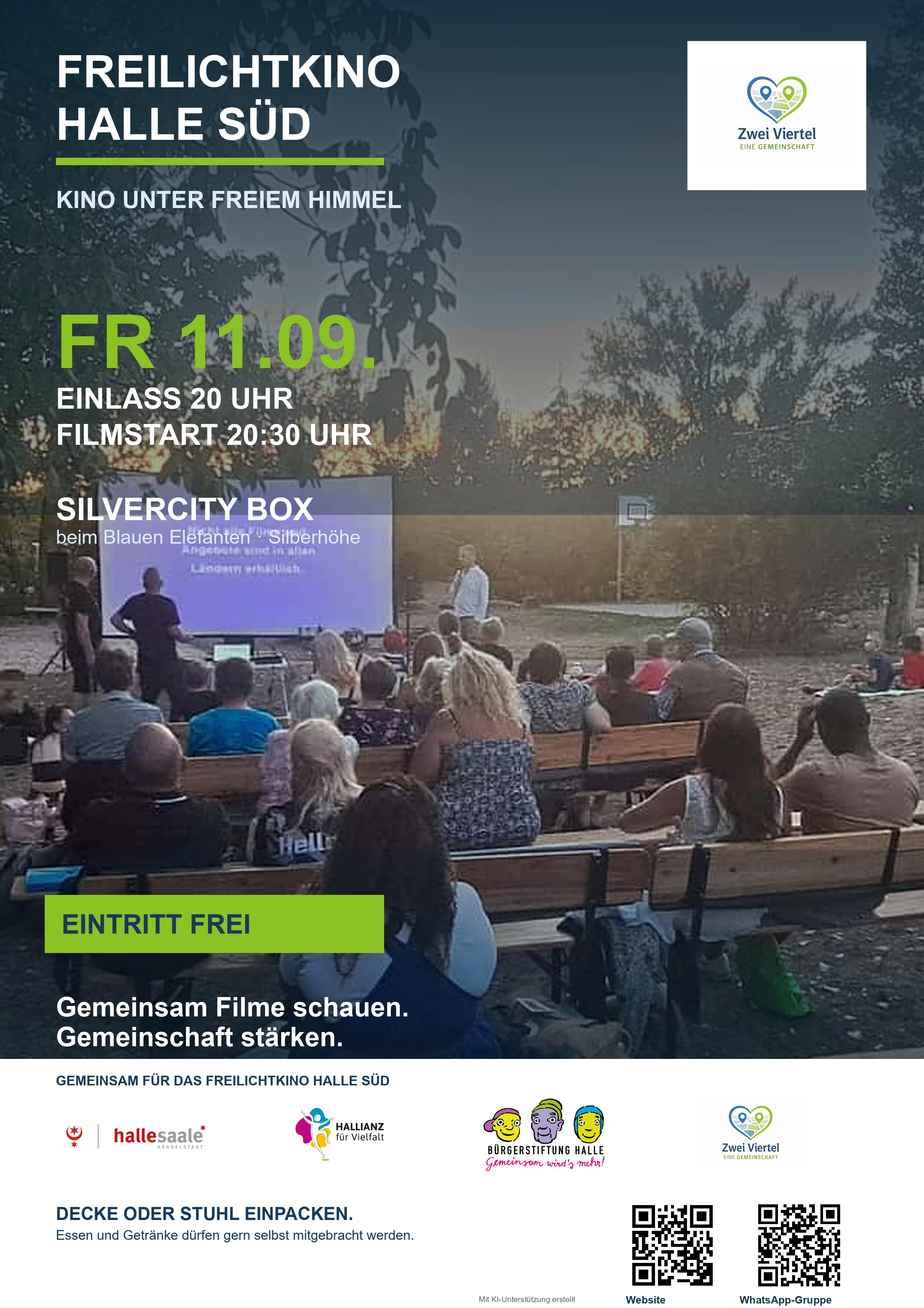 Freilichtkino am 11. September 2026 an der Silvercity Box: Einlass 20 Uhr, Filmstart 20:30 Uhr, Eintritt frei